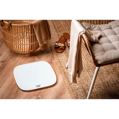 Báscula De Baño Digital Alta Precisión 180kg, Pantalla Led Apagado Automático, Vidrio Templado Adler Ad8176 Blanco