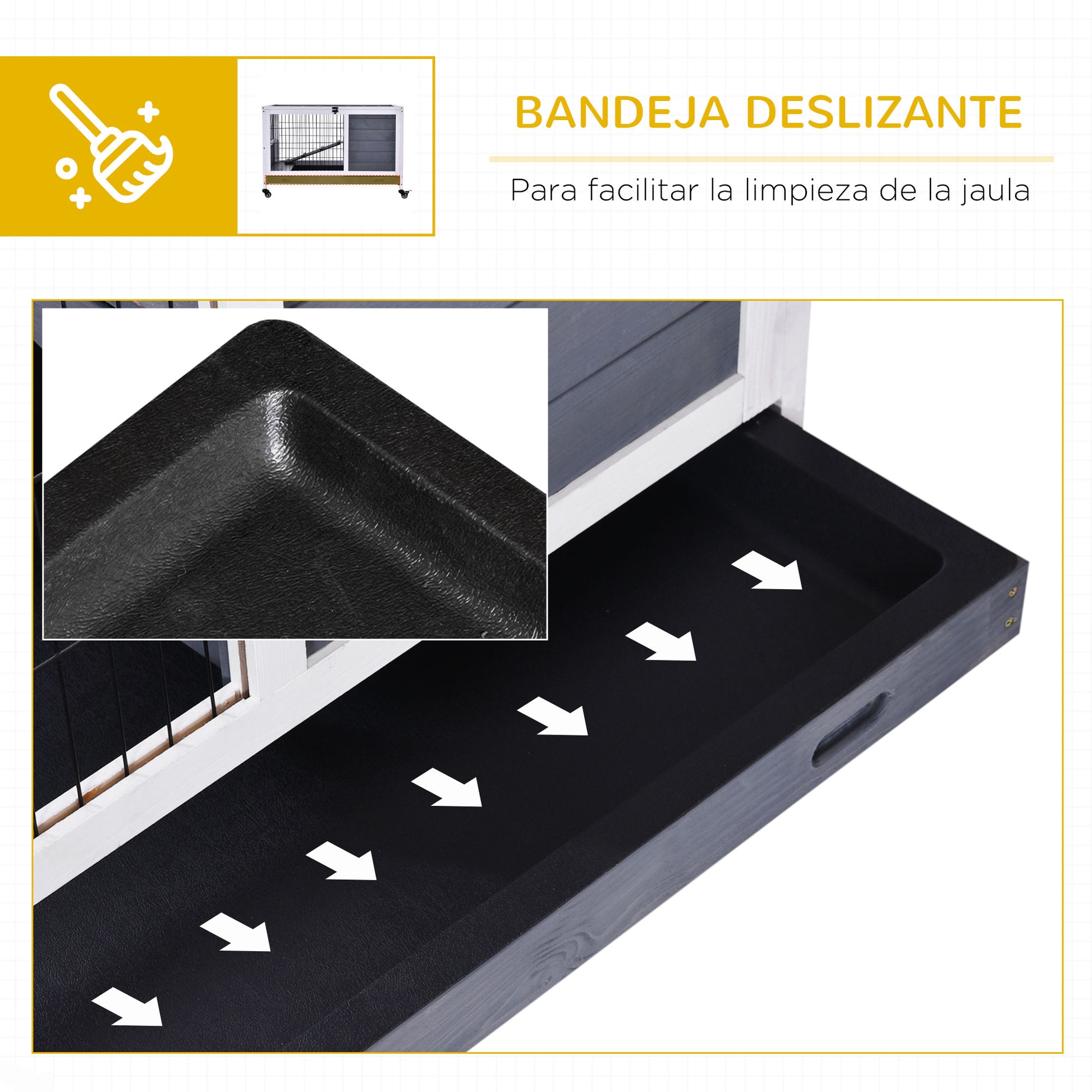 Pawhut Jaula Para Conejos De Madera 90x53x59cm Techo Abrible Rampa Bandeja_5