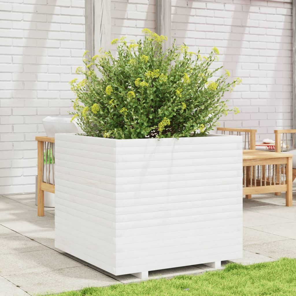 Jardinera De Madera Maciza De Pino Blanca 80x80x72 Cm_2