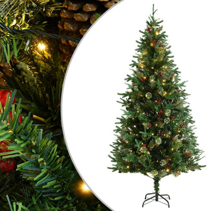 Vidaxl Árbol De Navidad Con Luces Y Piñas Pvc Con Pe Verde 225 Cm_0