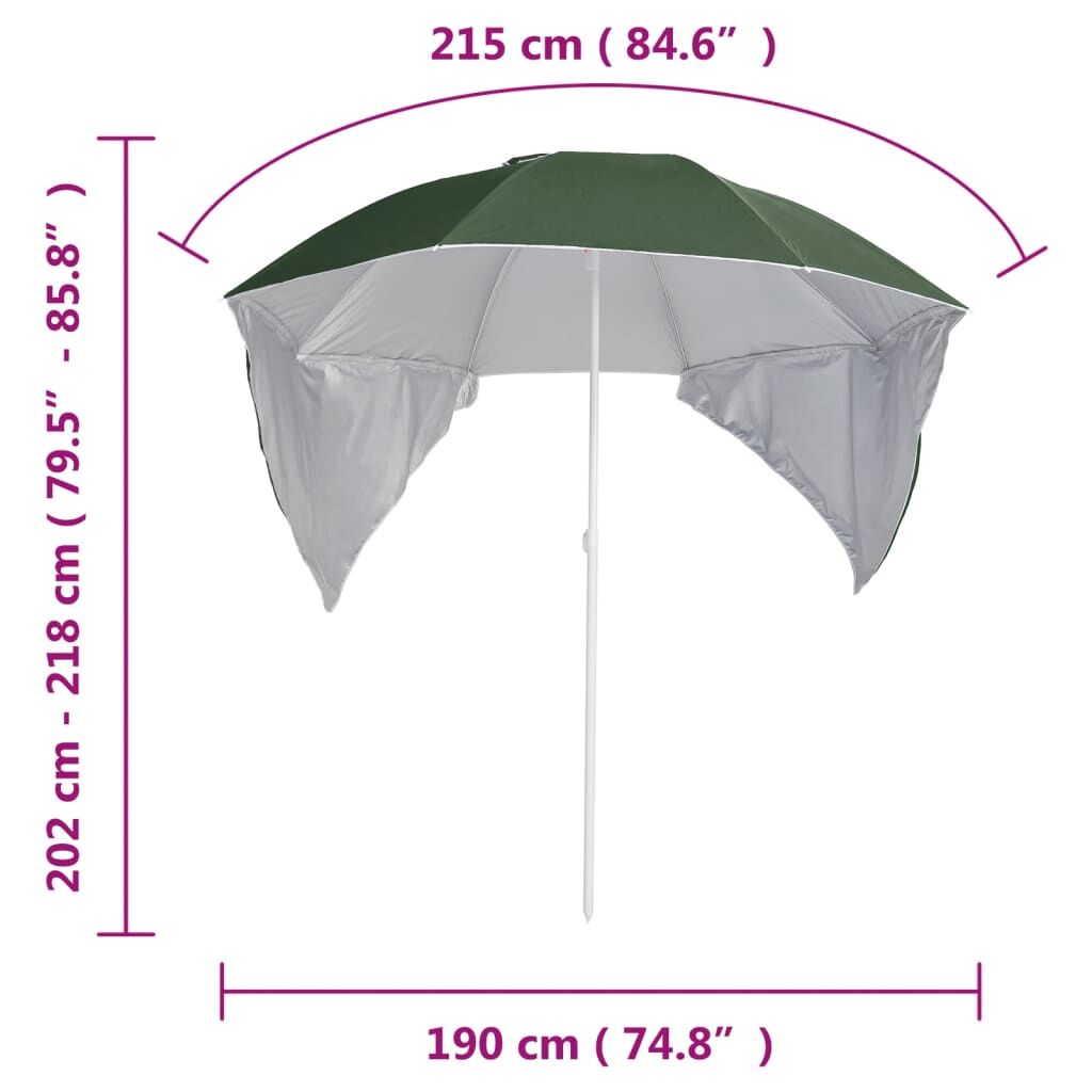 Vidaxl Sombrilla De Playa Con Paredes Laterales Verde 215 Cm_2