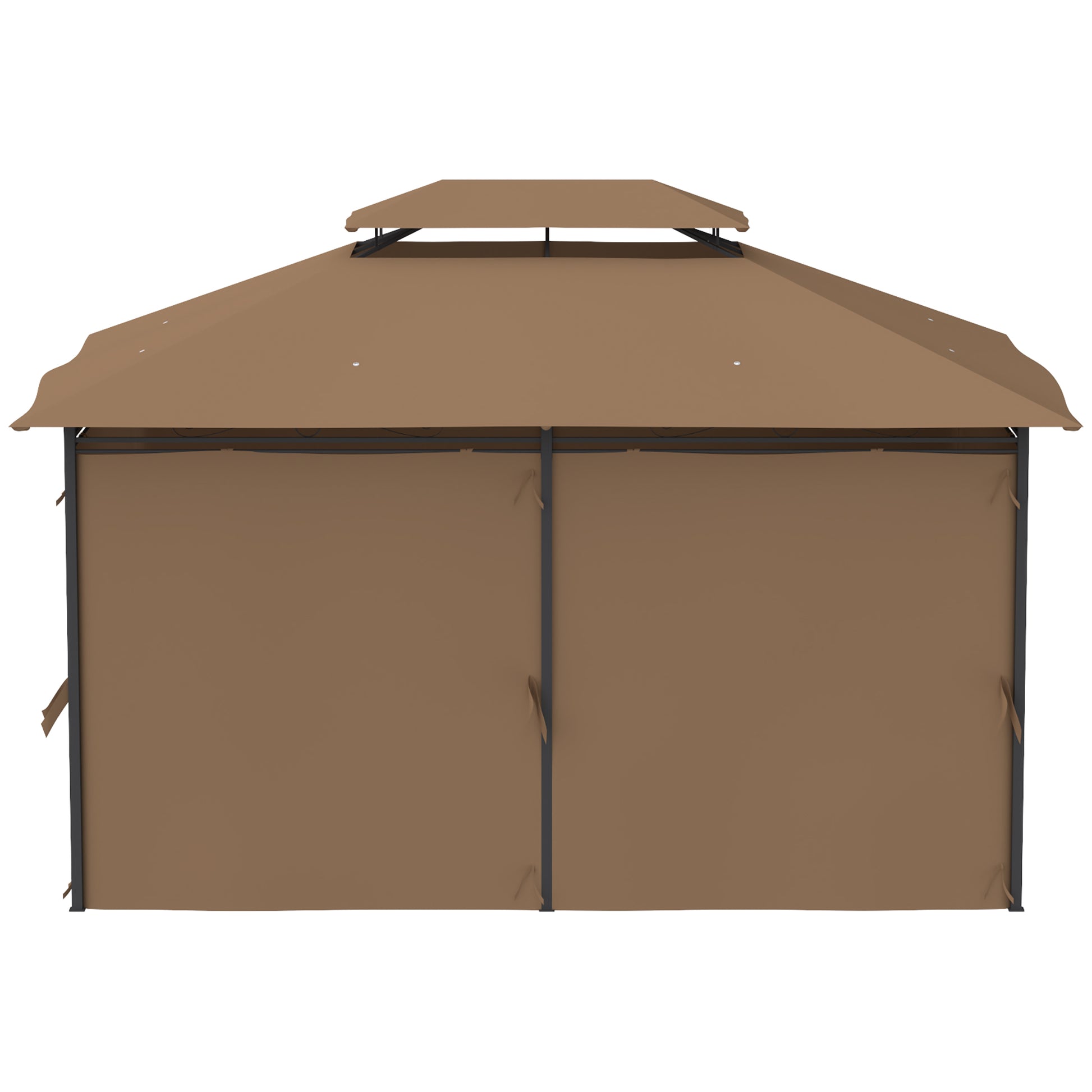 Outsunny Cenador Para Jardín 3x4 M Con Doble Techo Paredes Laterales Caqui_4