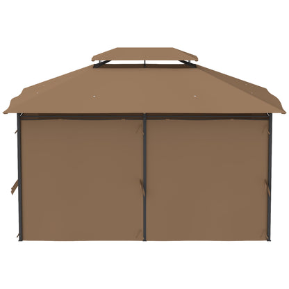 Outsunny Cenador Para Jardín 3x4 M Con Doble Techo Paredes Laterales Caqui_4