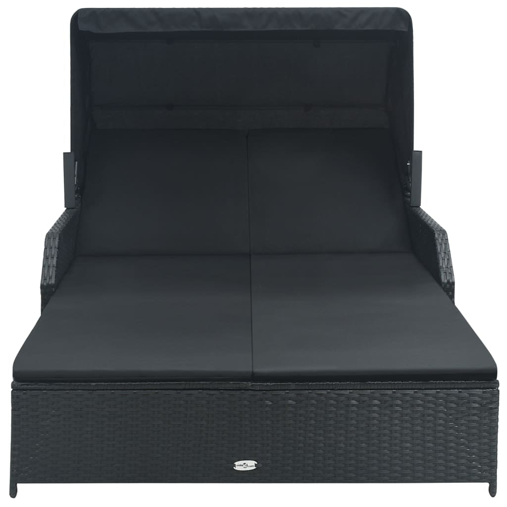Vidaxl Tumbona Para 2 Personas Con Toldo Ratán Sintético Negro_1