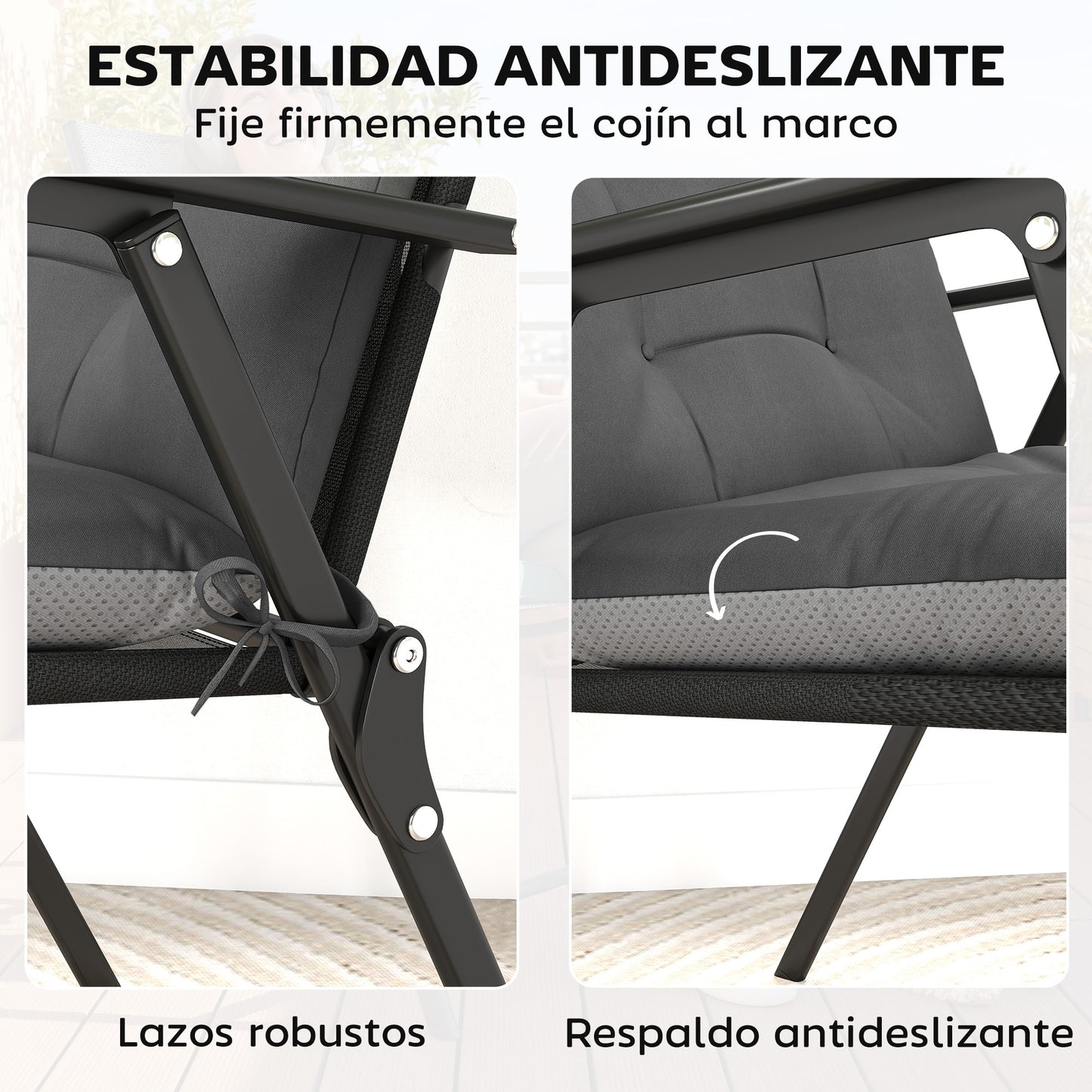 Outsunny Set De 4 Cojines Para Sillas De Jardín Con Respaldo Correas Gris_5