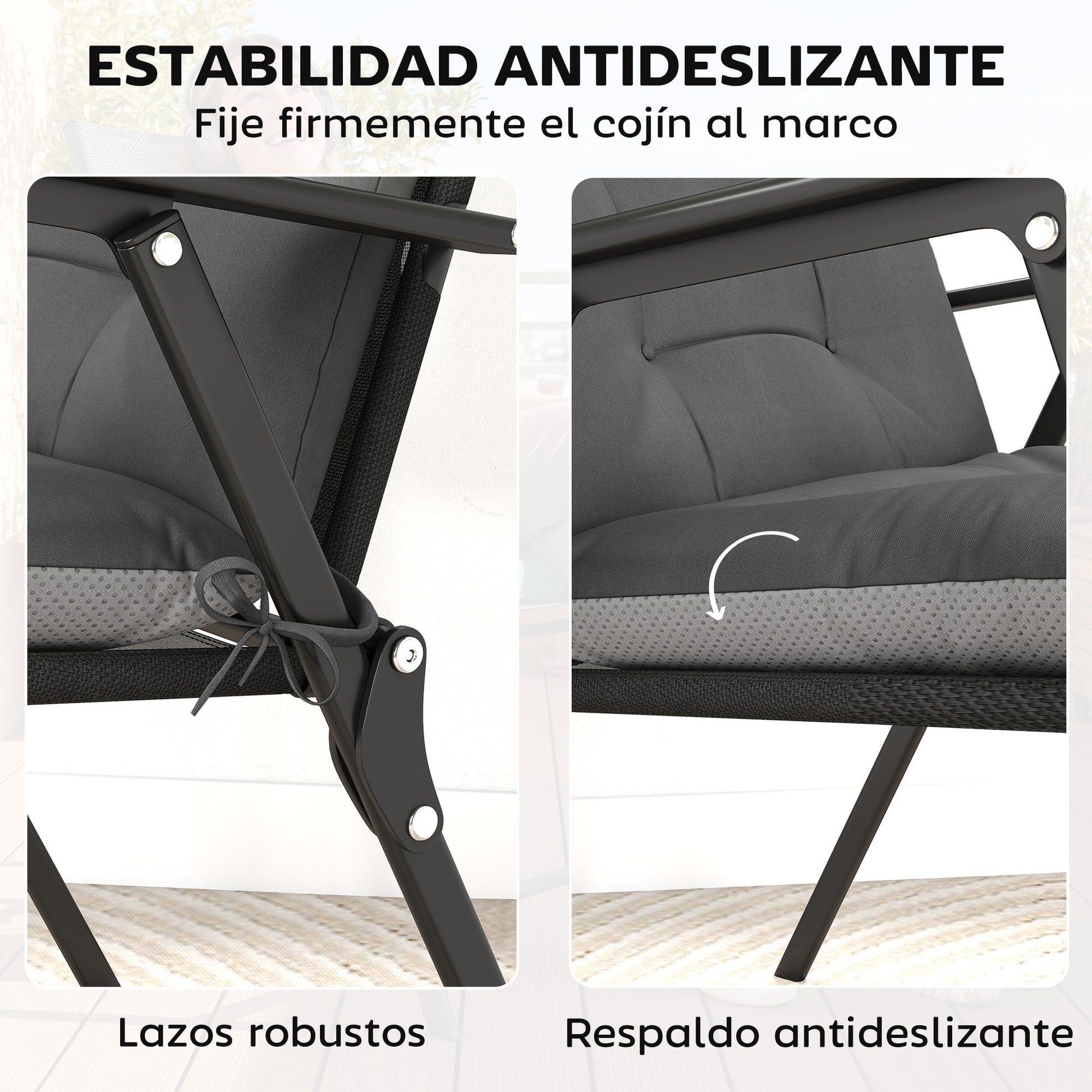 Outsunny Set De 4 Cojines Para Sillas De Jardín Con Respaldo Correas Gris_5