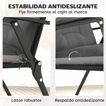 Outsunny Set De 4 Cojines Para Sillas De Jardín Con Respaldo Correas Gris_5