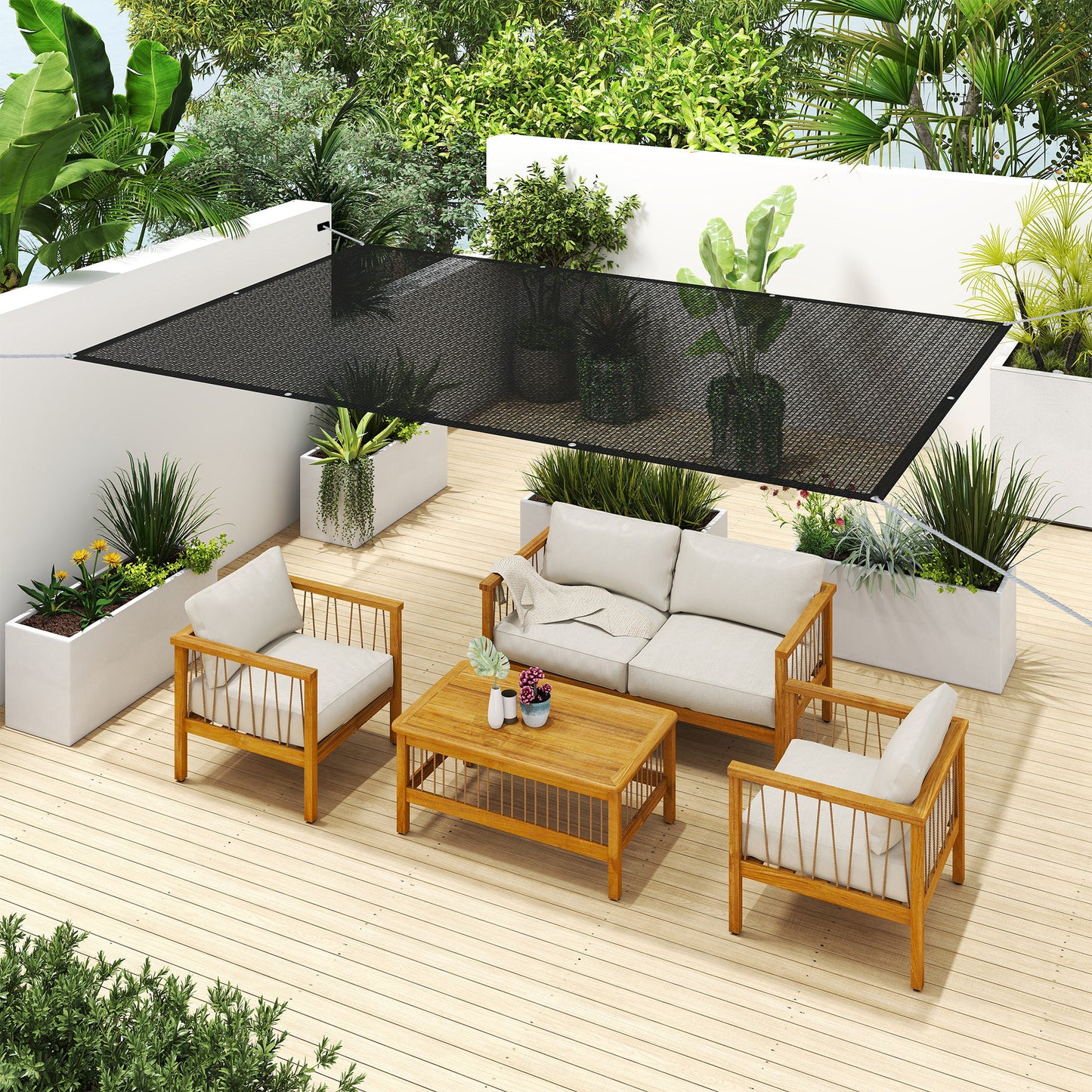 Outsunny Toldo Vela De Sombra Rectangular 3x2 M Protección Solar 65% Negro_4