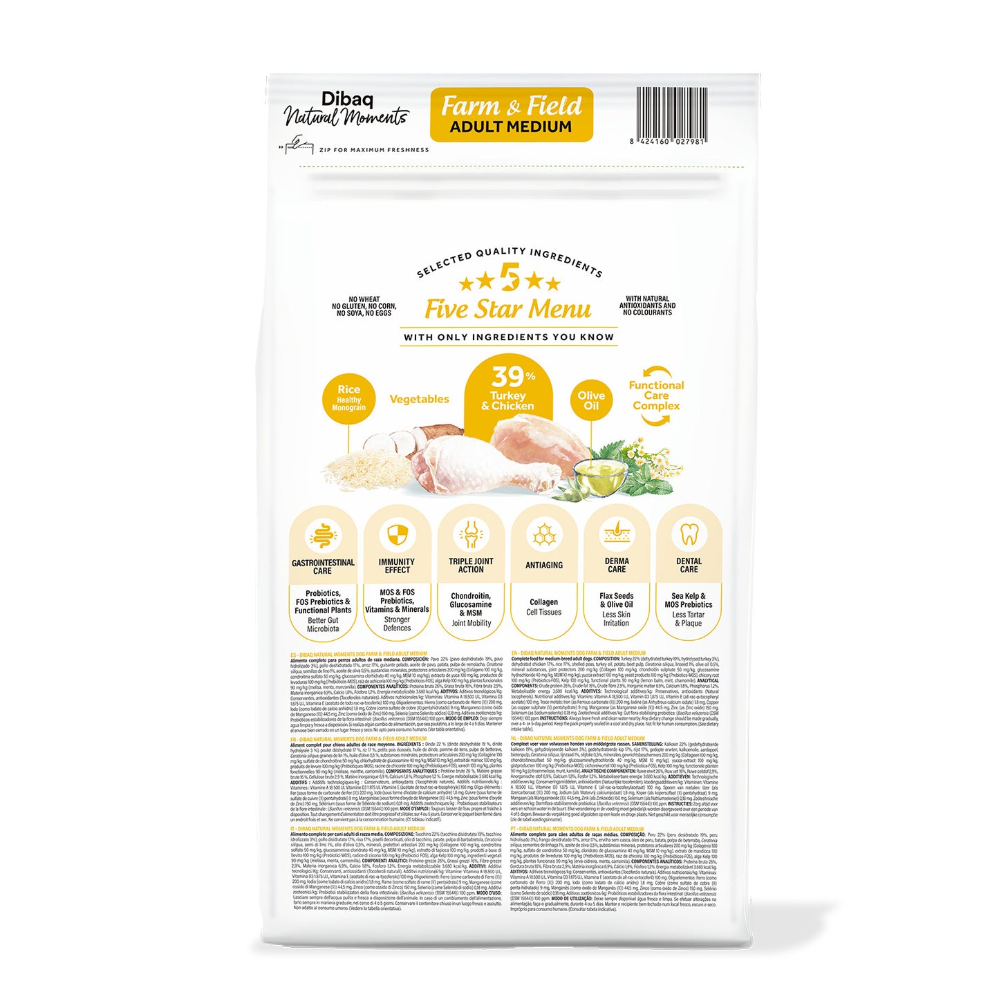 Dibaq Natural Moments 5 Star Pavo Y Pollo Adulto Razas Medianas 12 Kg_1