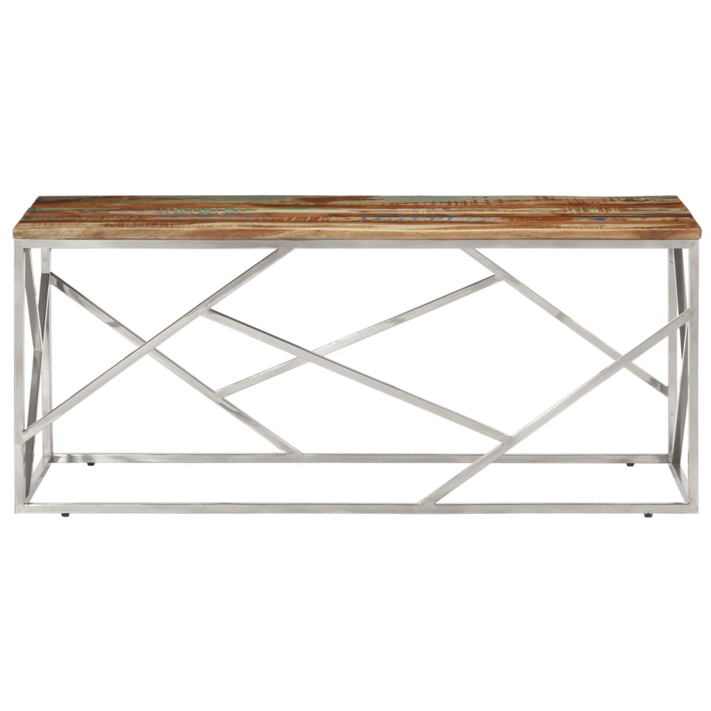 Mesa De Centro Acero Inox Plateado Y Madera Maciza Reciclada_1