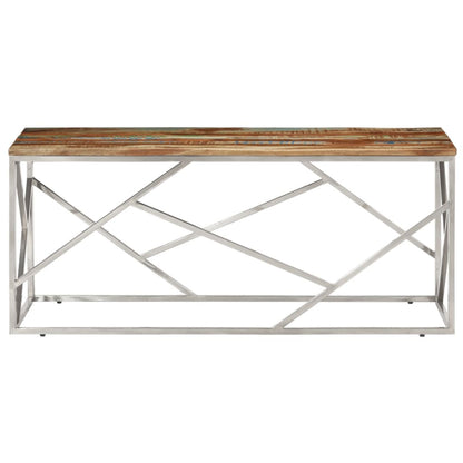 Mesa De Centro Acero Inox Plateado Y Madera Maciza Reciclada_1