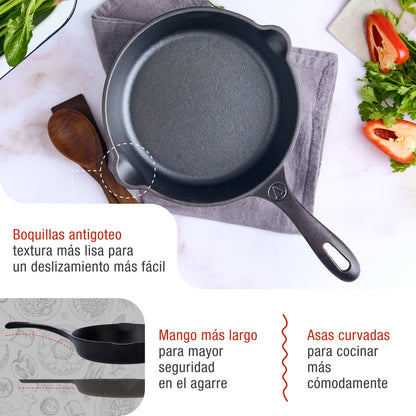 Victoria Sartén Hierro Fundido Esmaltado Inducción 20cm, Apta Fuego, Barbacoa, Horno Cast Iron Skillet, 31923, Negro_2