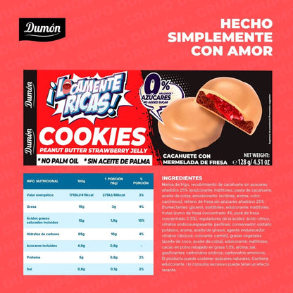 Galleta De Cacahuete Con Mermelada De Fresa- Dumón, Snack Proteico Sin Azúcares Añadidos - Pack De 14 Unidades_2