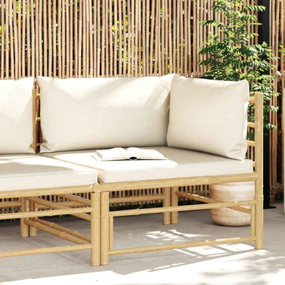 Vidaxl Sofá De Esquina Para Jardín Bambú Con Cojines Blanco Crema_1