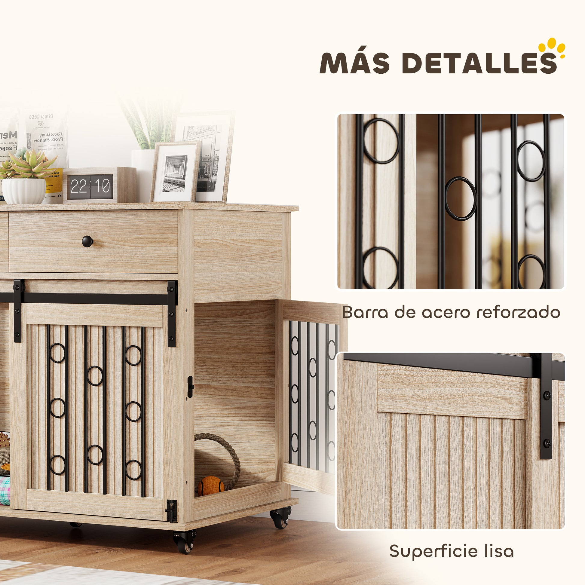 Pawhut Jaula Para Perros Mesa Auxiliar Con 2 Cajones 2 Puertas Y Cierre Roble_3