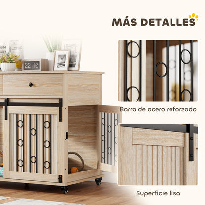 Pawhut Jaula Para Perros Mesa Auxiliar Con 2 Cajones 2 Puertas Y Cierre Roble_3
