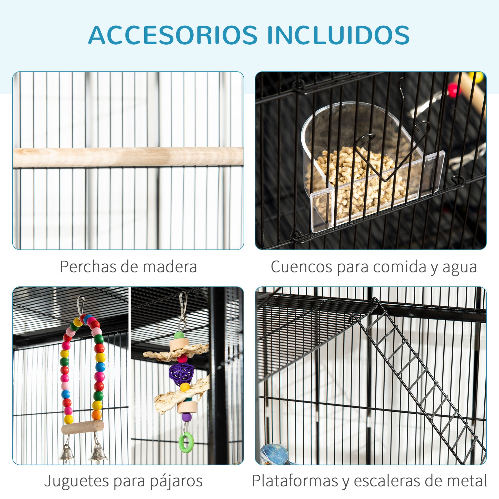 Pawhut Jaula Para Pájaros Con Ruedas 83x53x180 Cm Con 3 Perchas Comederos_4