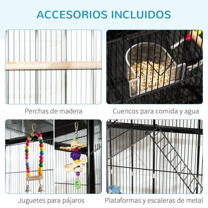 Pawhut Jaula Para Pájaros Con Ruedas 83x53x180 Cm Con 3 Perchas Comederos_4