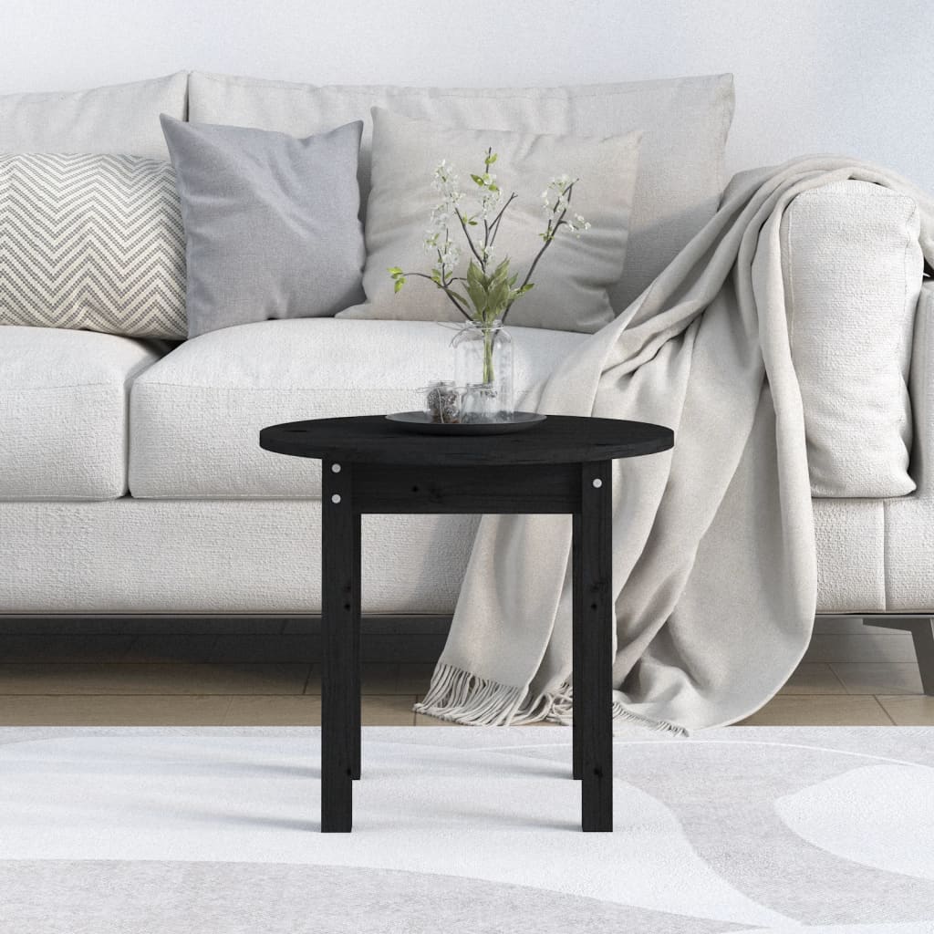 Mesa De Centro Madera Maciza De Pino Negro Ø 45x40 Cm_1