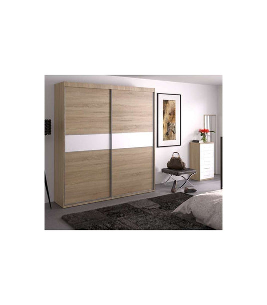 Armario Ropero 2 Puertas Correderas Dakota Acabado Roble/blanco, 220cm(alto) 160cm(ancho)_0