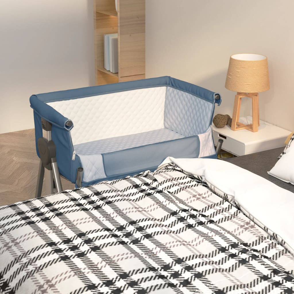 Vidaxl Cuna Con Colchón Tela De Lino Azul Marino_1