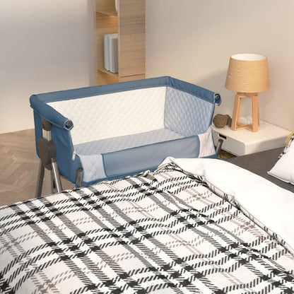 Vidaxl Cuna Con Colchón Tela De Lino Azul Marino_1