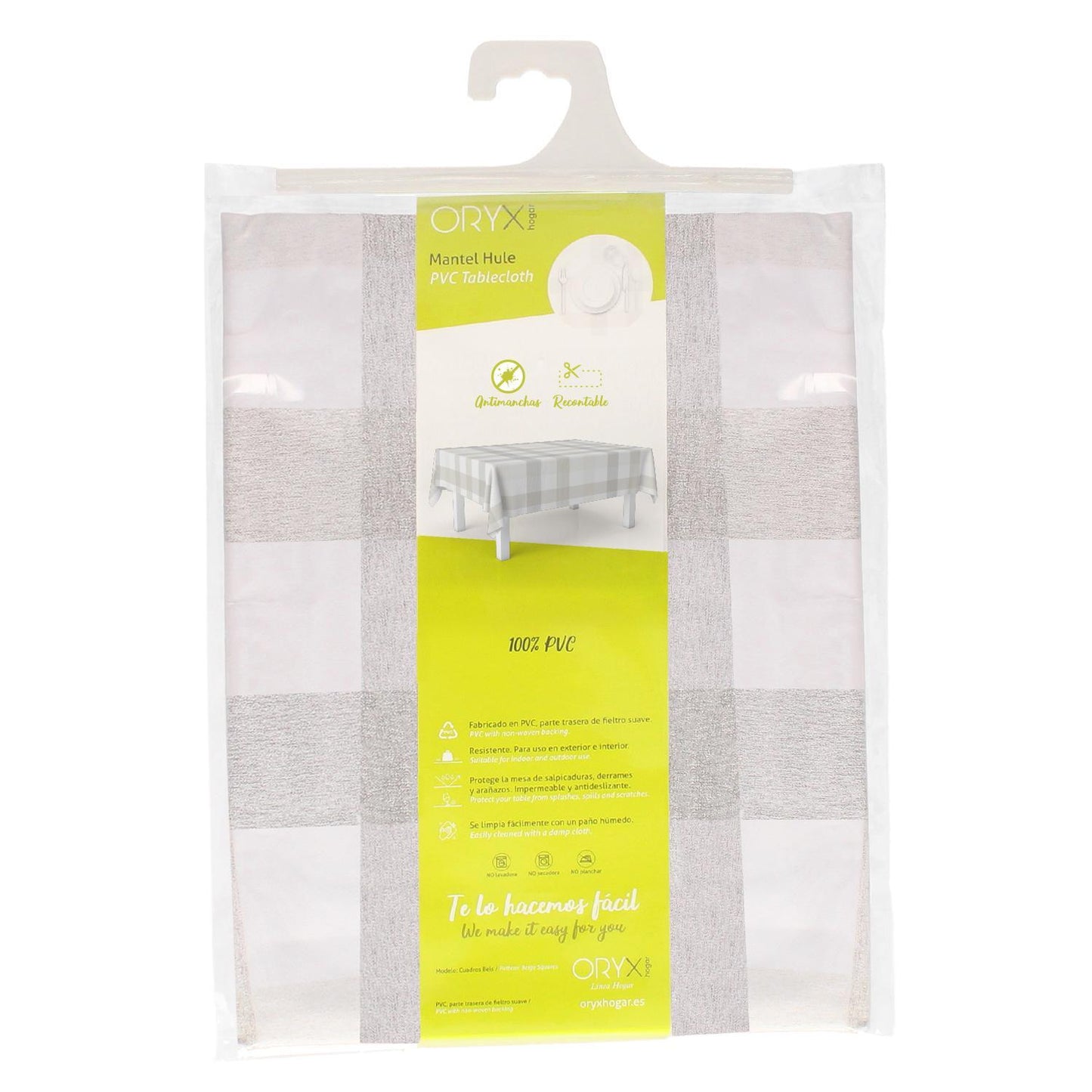 Mantel Hule Rectangular Cuadros Beige Impermeable Antimanchas Pvc 140x250 Cm.  Recortable Uso Interior Y Exterior_3