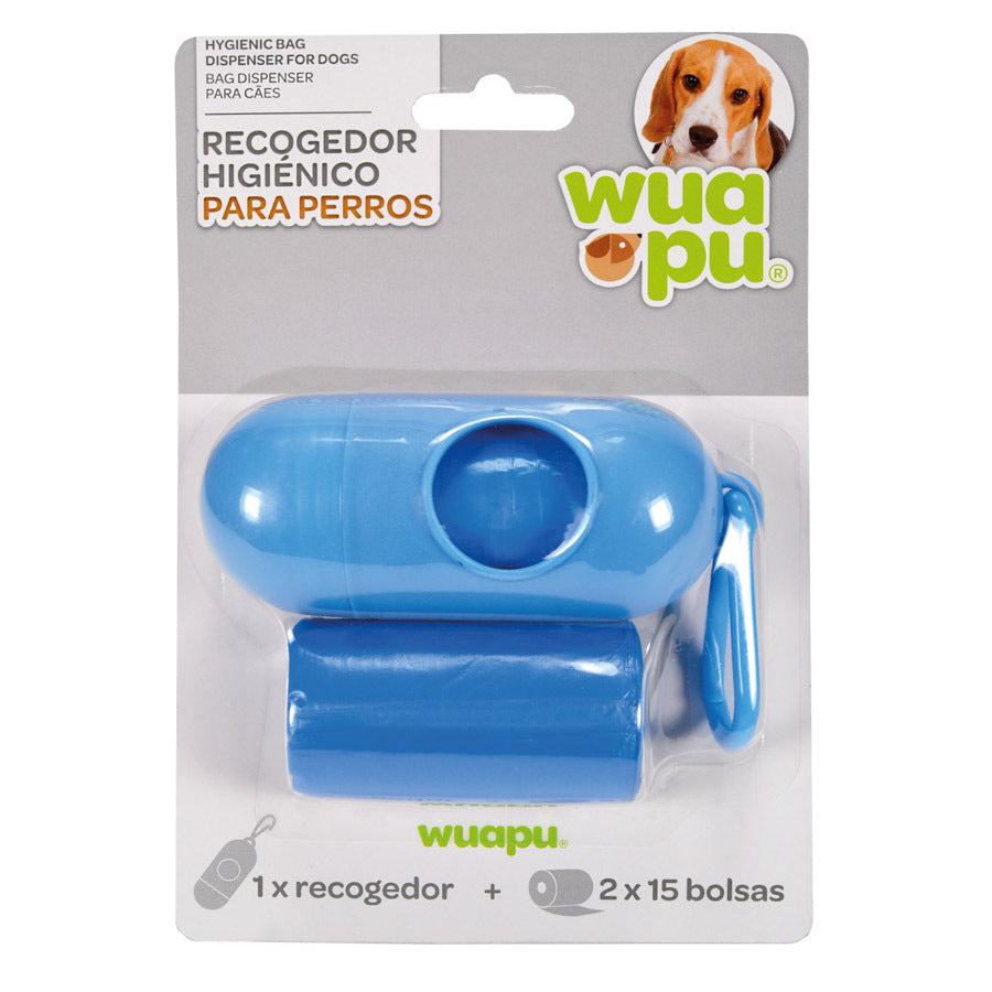 Portarollos Dispensador Azul De Bolsas Higiénicas Recoge Excrementos De Perro Wuapu Con 30 Bolsas