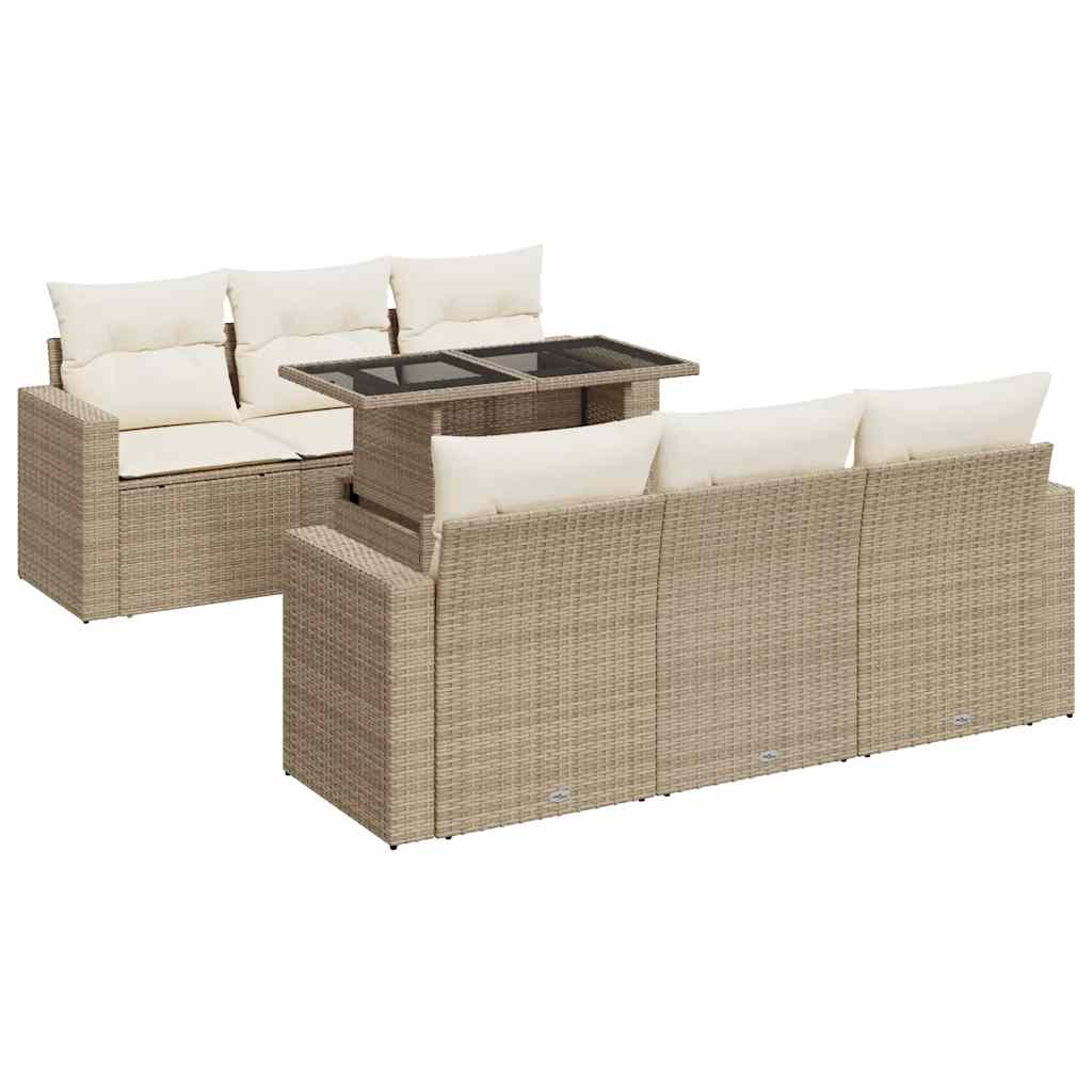 Set Sofás De Jardín 7 Piezas Y Cojines Ratán Sintético Beige / Vetonek_2