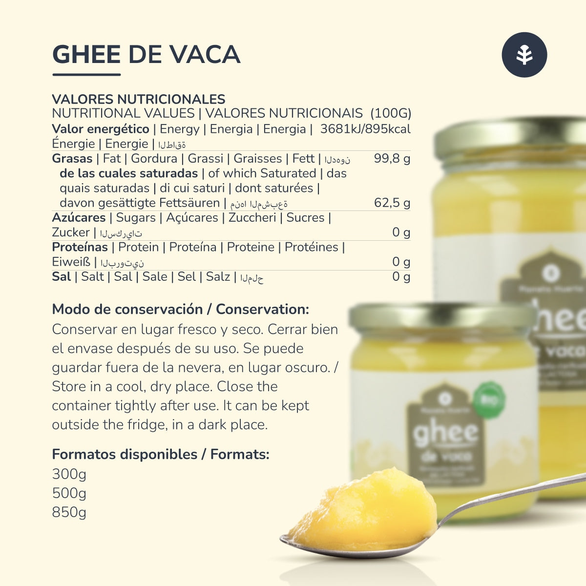 Ghee mantequilla clarificada ECO Planeta Huerto 500 g