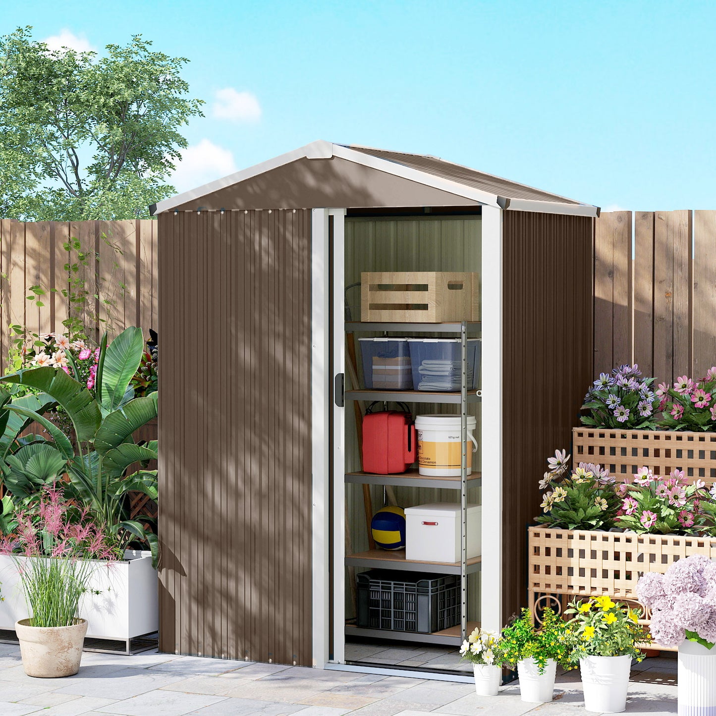 Outsunny Caseta De Jardín Exterior 1,1 M² 136x87x176 Cm Puerta Corredera Marrón_3