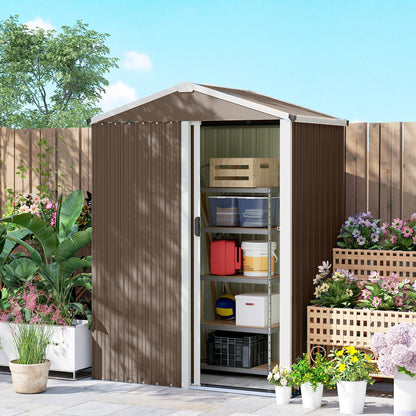 Outsunny Caseta De Jardín Exterior 1,1 M² 136x87x176 Cm Puerta Corredera Marrón_3