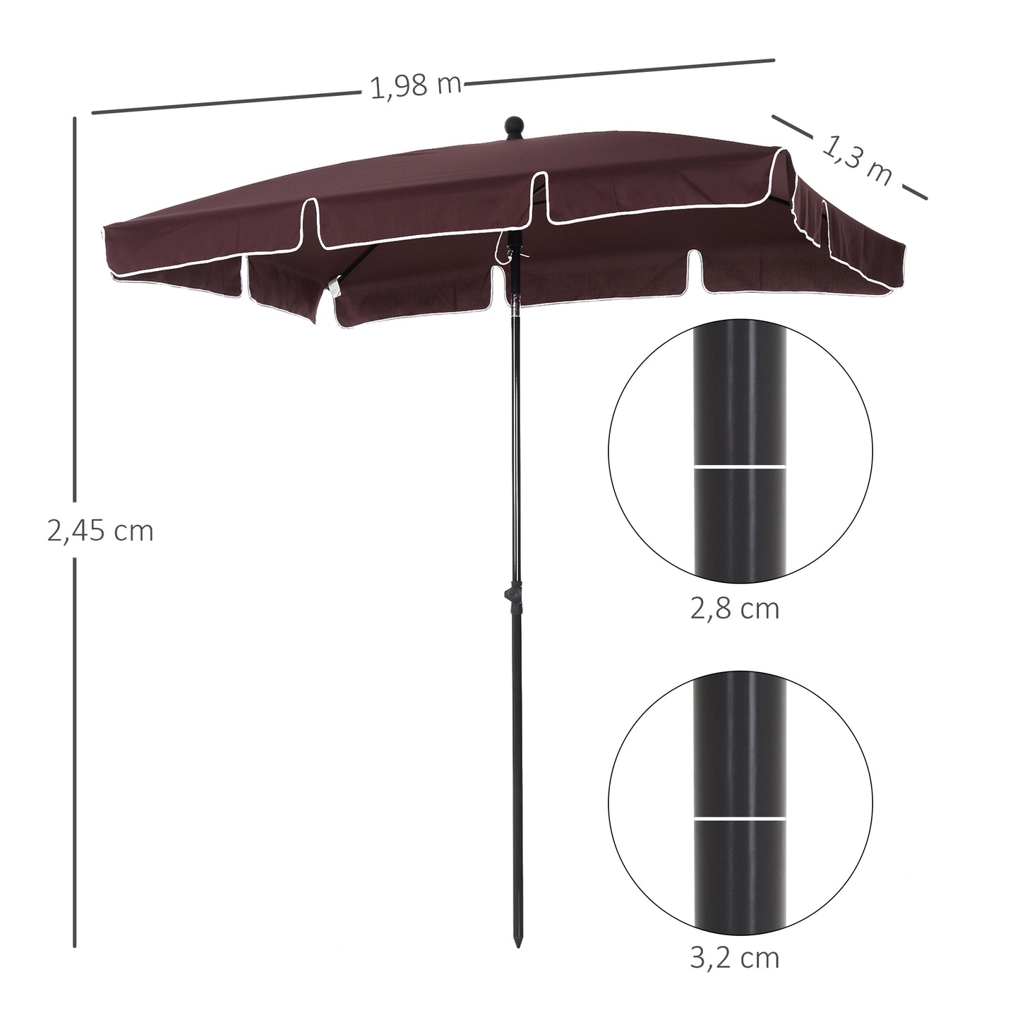 Outsunny Sombrilla De Jardín De Aluminio 2x1,3x2,5 M Café_2