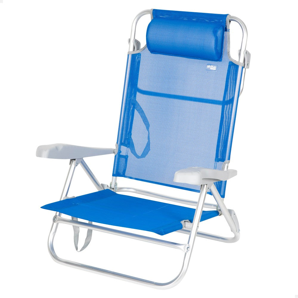 Aktive Silla De Playa Plegable Y Reclinable 7 Posiciones Azul C/cojín Y Asas Mano_0