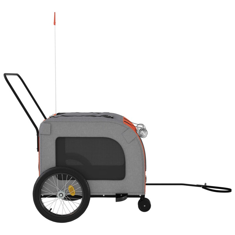 Vidaxl Remolque De Bicicleta Mascotas Hierro Tela Oxford Naranja Gris_5