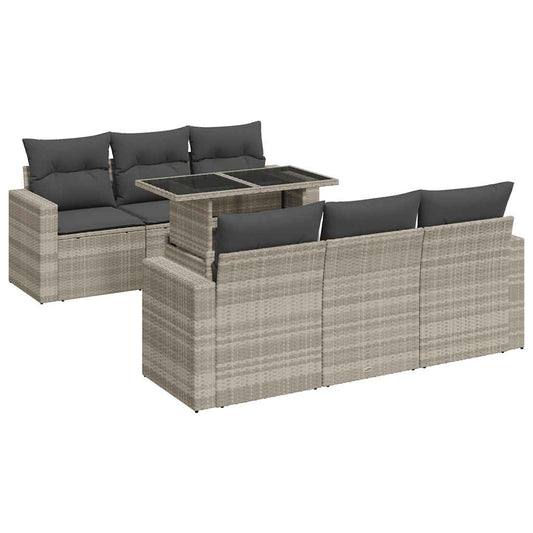 Set De Sofás De Jardín 7 Pzas Con Cojines Ratán Pe Gris Claro / Vetonek_0