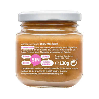 Tarrito de Frambuesa y Melocotón Ecológico Smileat, 130g