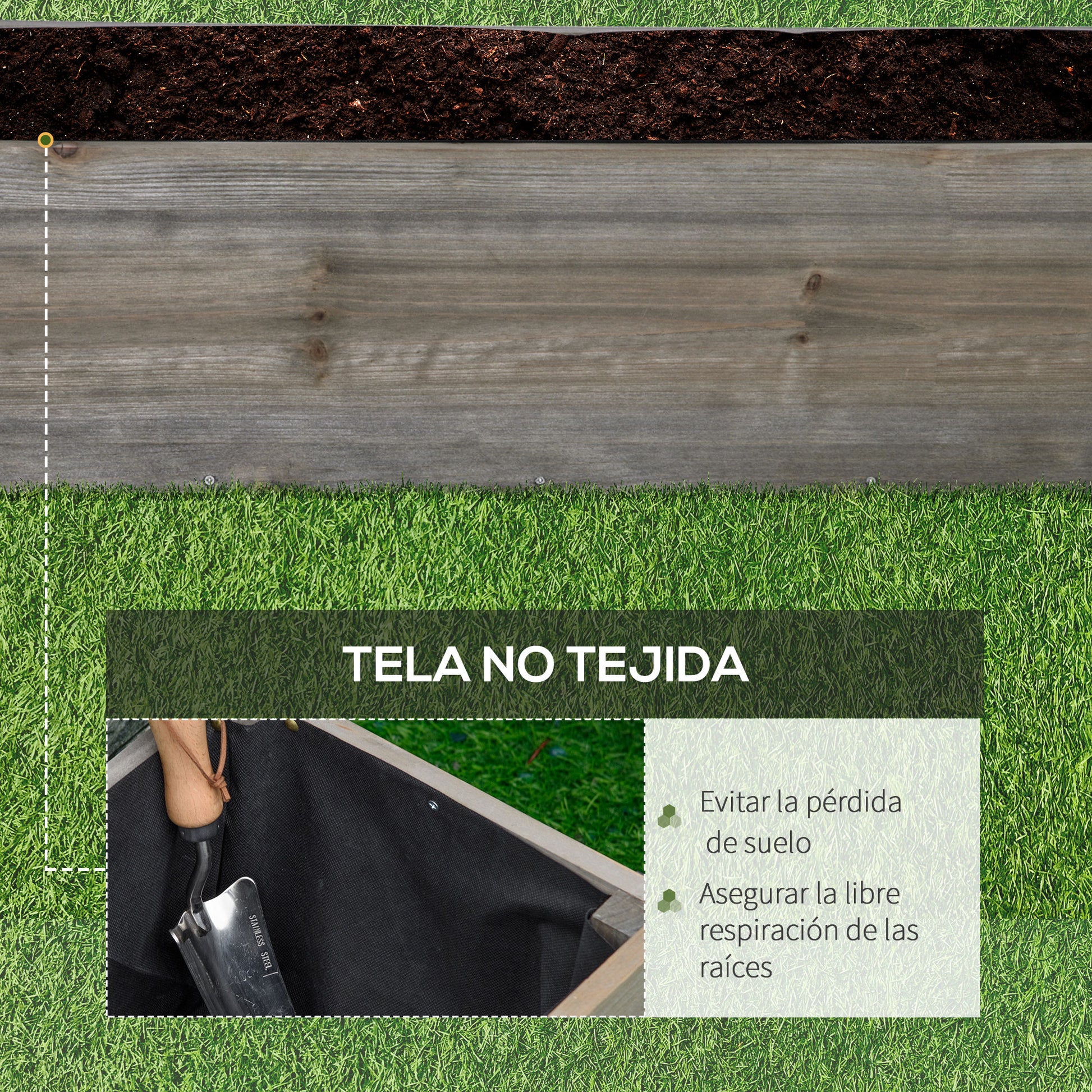 Outsunny Jardinera Exterior Grande Con Ruedas Y Tela No Tejida Gris Claro_3