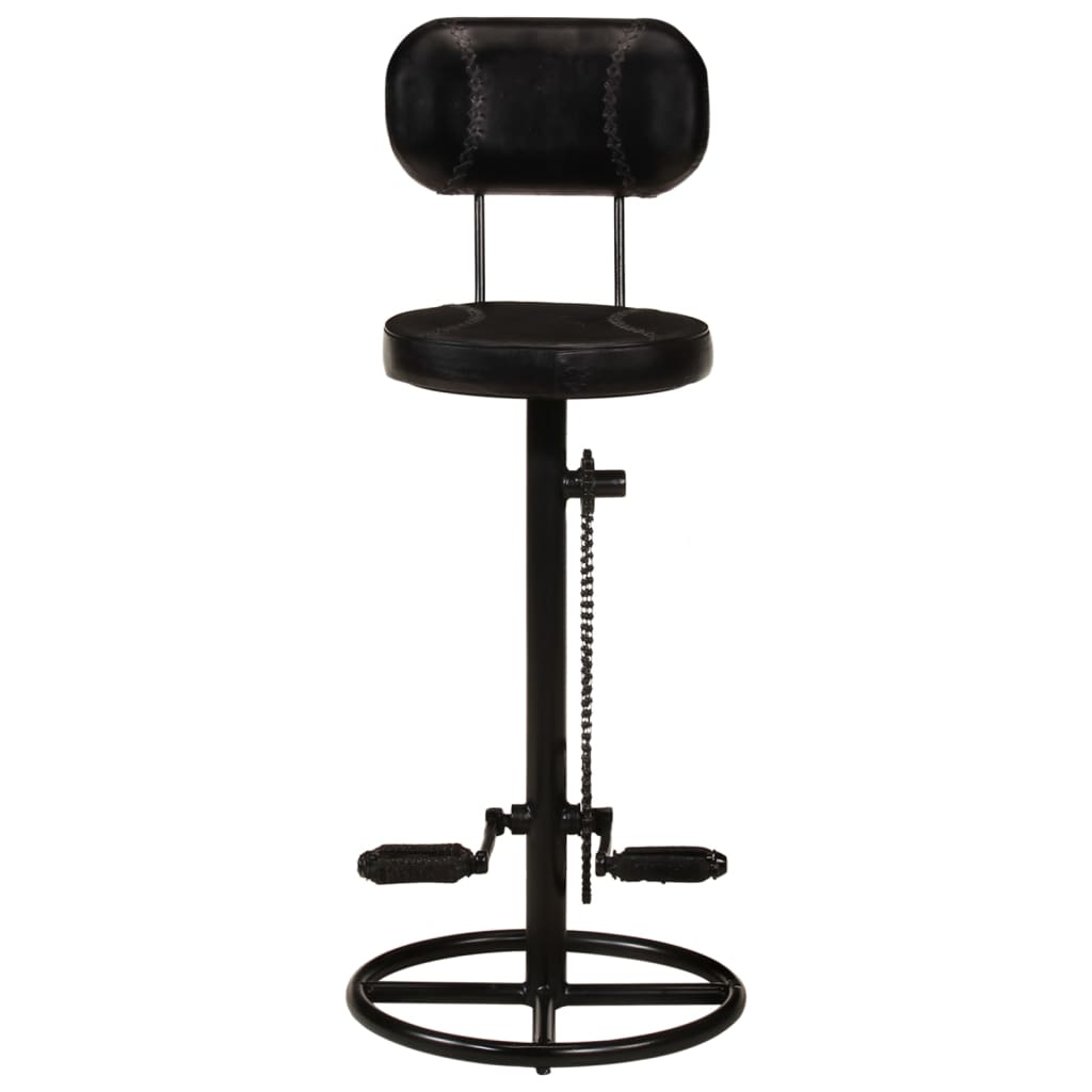 Taburetes De Cocina 2 Uds Piel De Cabra Auténtica Negro_1