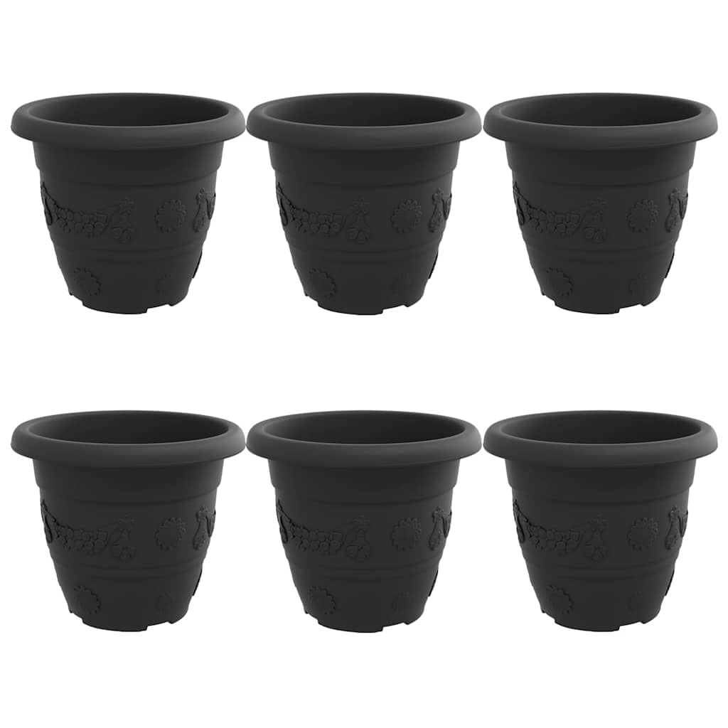 Maceta Redonda Para Flores 6 Pcs Negro Ø 26 X 21.5 Cm Plástico_0