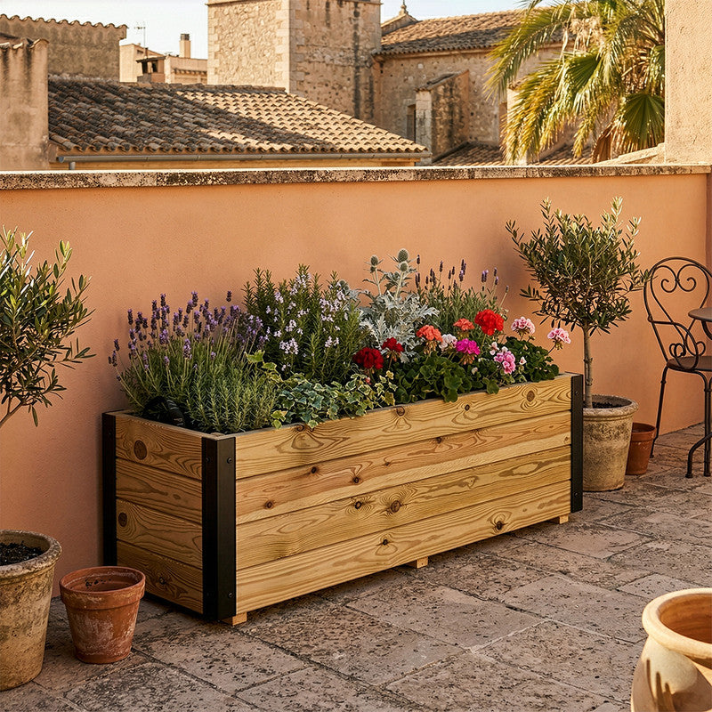 Jardinera De Madera Con Refuerzo De Aluminio 120x45x40 Cm Ghio Al Hortalia_1