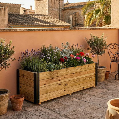 Jardinera De Madera Con Refuerzo De Aluminio 120x45x40 Cm Ghio Al Hortalia_1