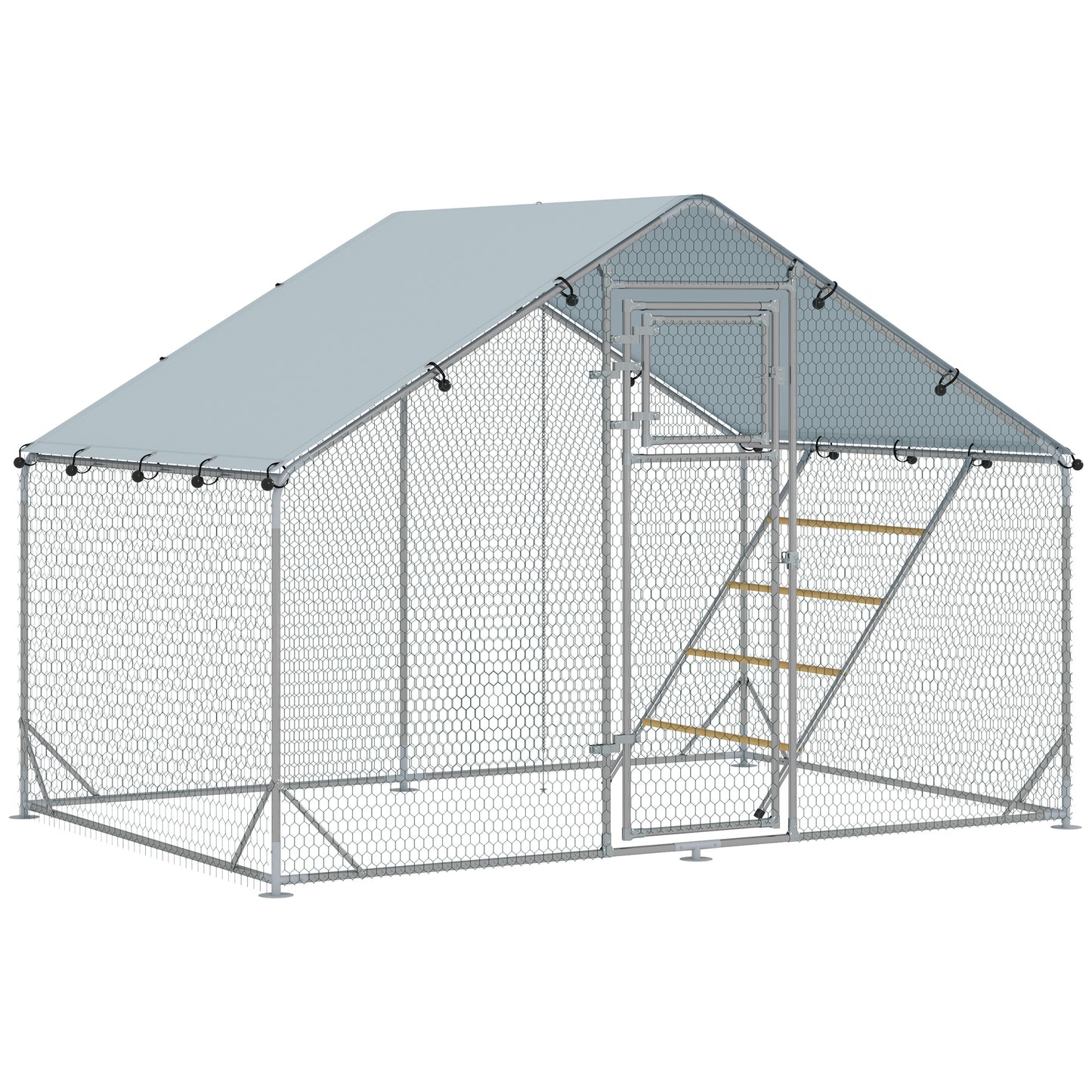 Pawhut Gallinero Para Exterior 3x2x2 M Con Comedero Colgante Tipo Brocheta Plata_0