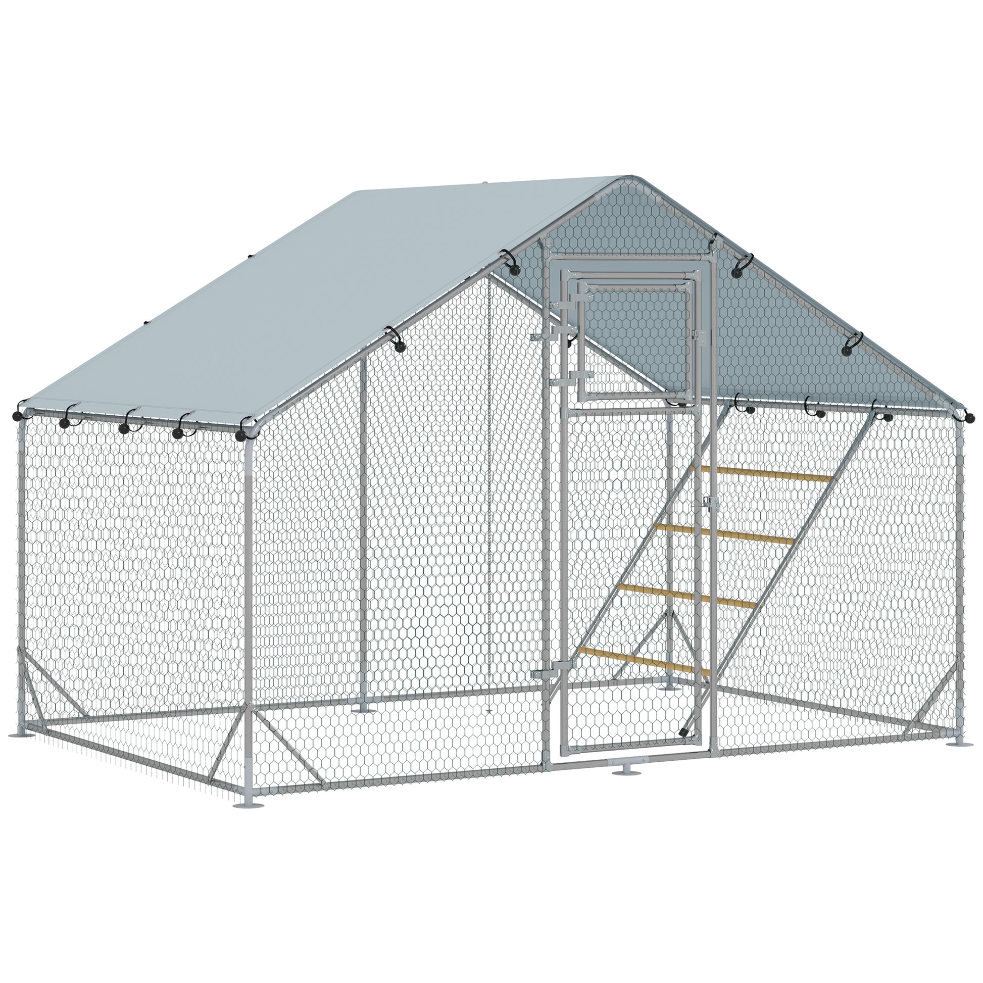 Pawhut Gallinero Para Exterior 3x2x2 M Con Comedero Colgante Tipo Brocheta Plata_0