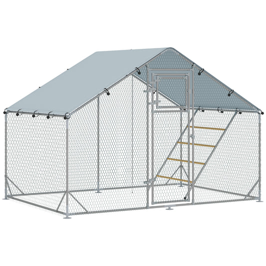 Pawhut Gallinero Para Exterior 3x2x2 M Con Comedero Colgante Tipo Brocheta Plata_0