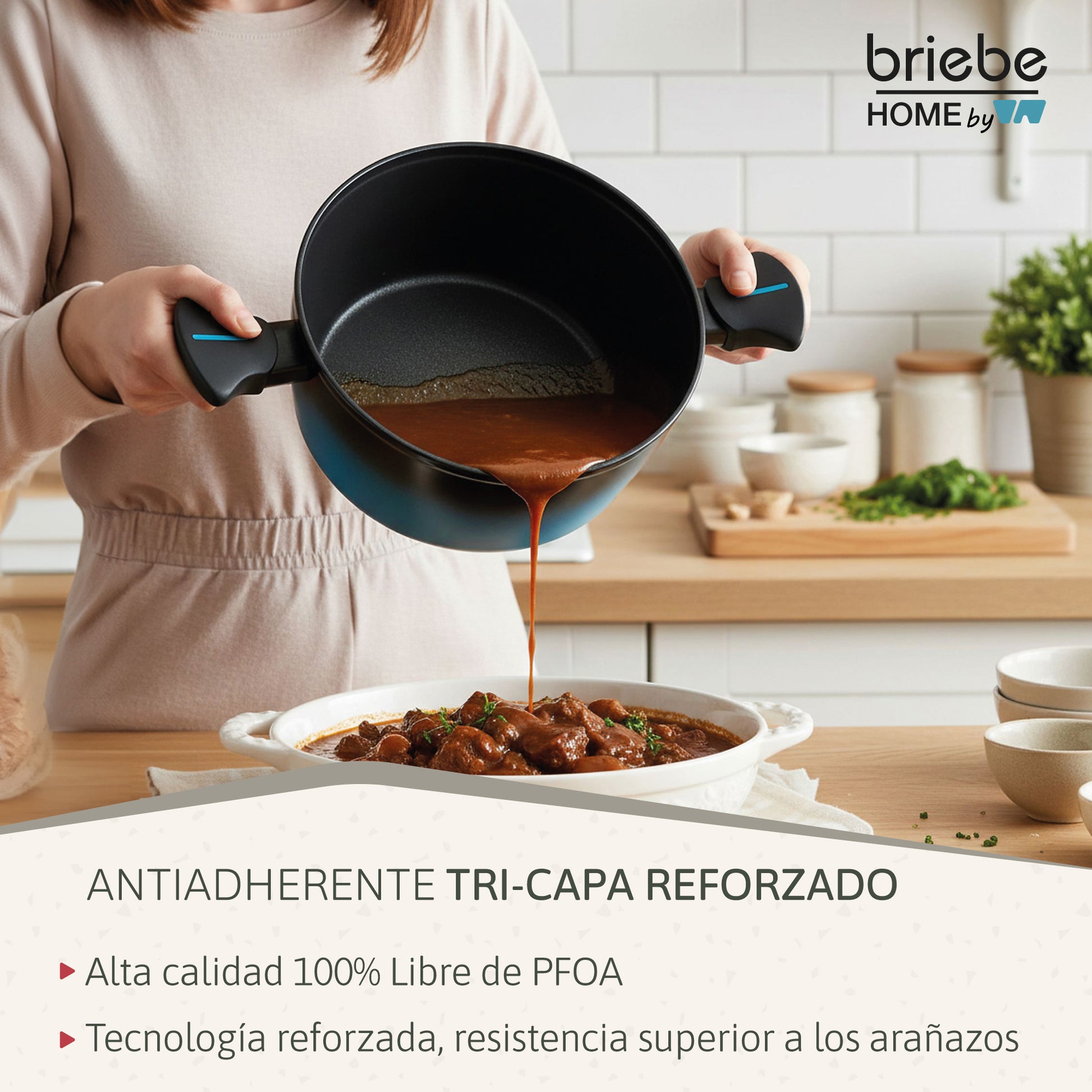 Briebe Cacerola Inducción Acero Forjado 24cm Antiadherente Sin Pfoa, Todas Cocinas Fabricada En España, Mare, Azul_3