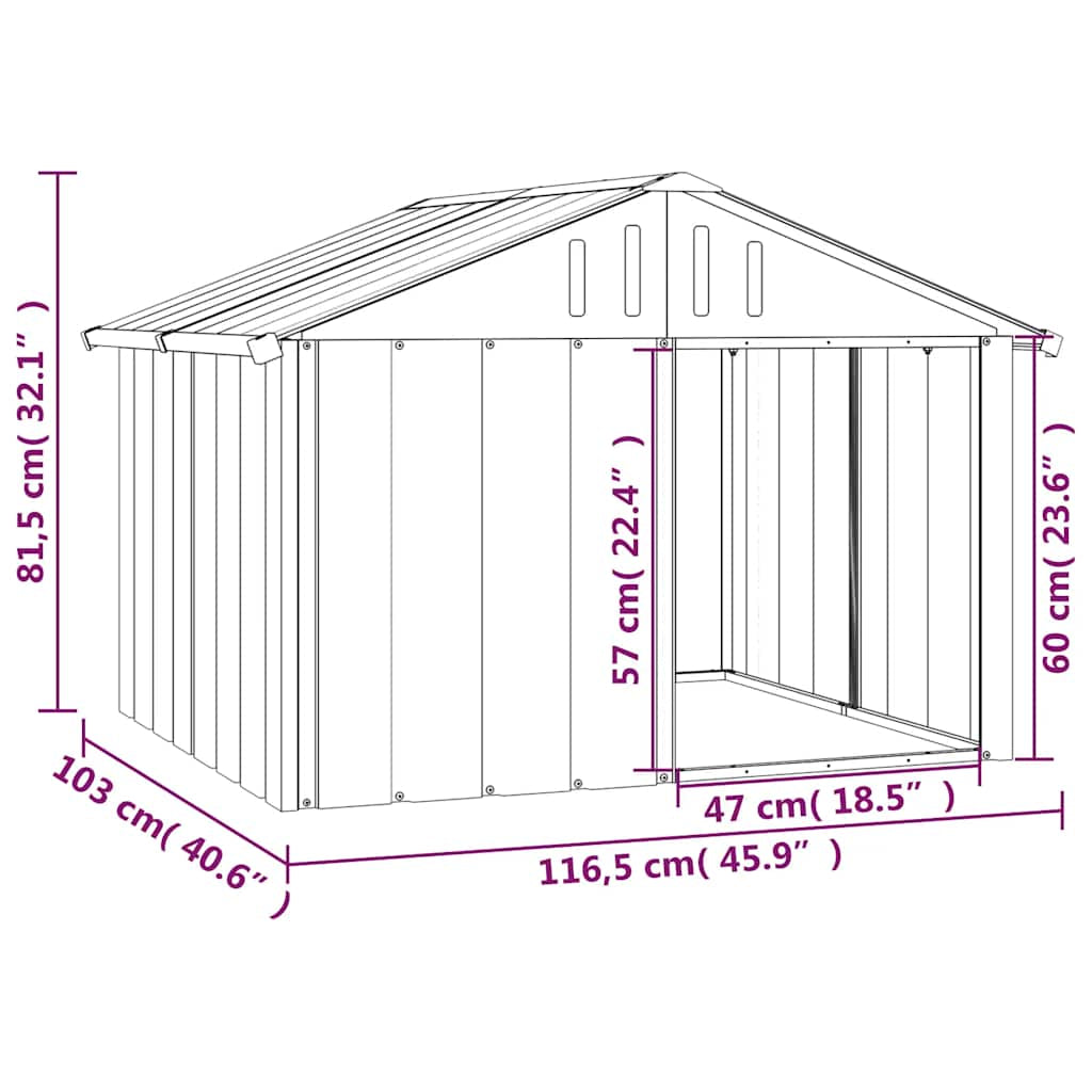 Vidaxl Casa Para Perros Acero Galvanizado Gris 116,5x153x81,5 Cm_2