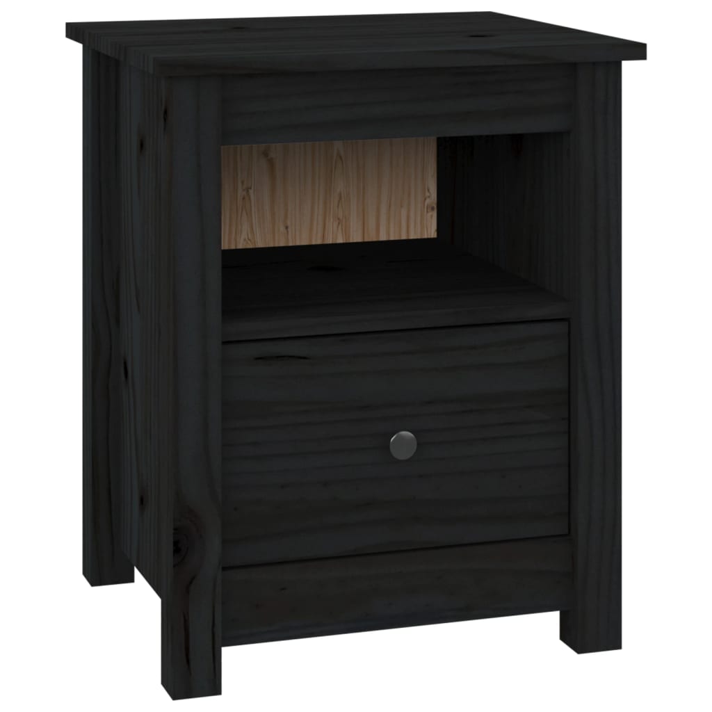 Mesitas De Noche 2 Uds Madera Maciza De Pino Negra 40x35x49 Cm_3
