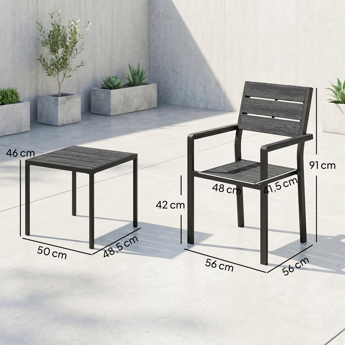 Outsunny Conjunto Jardín Exterior De 3 Piezas Con 2 Sillas Y Mesa De Hdpe Negro_2