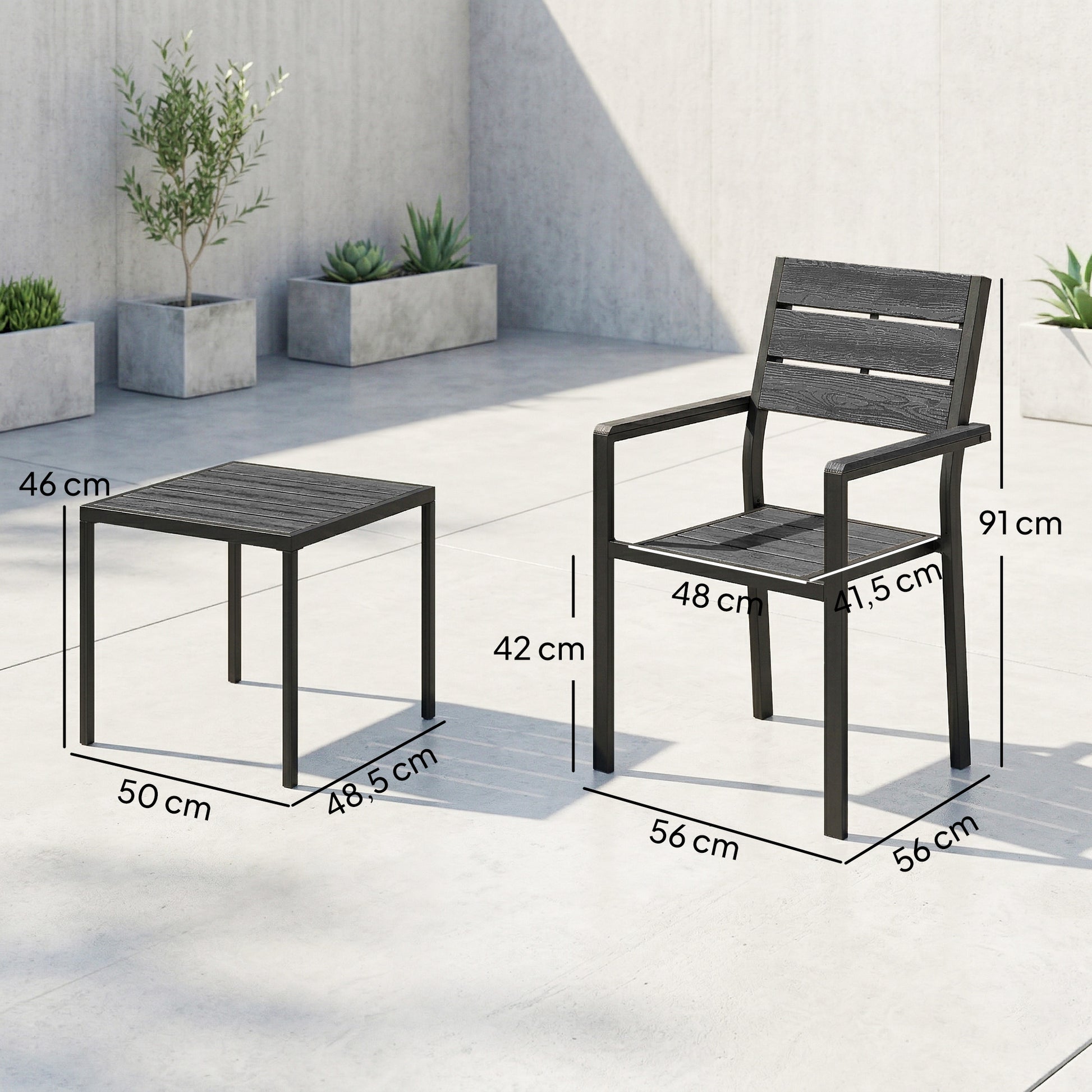 Outsunny Conjunto Jardín Exterior De 3 Piezas Con 2 Sillas Y Mesa De Hdpe Negro_2